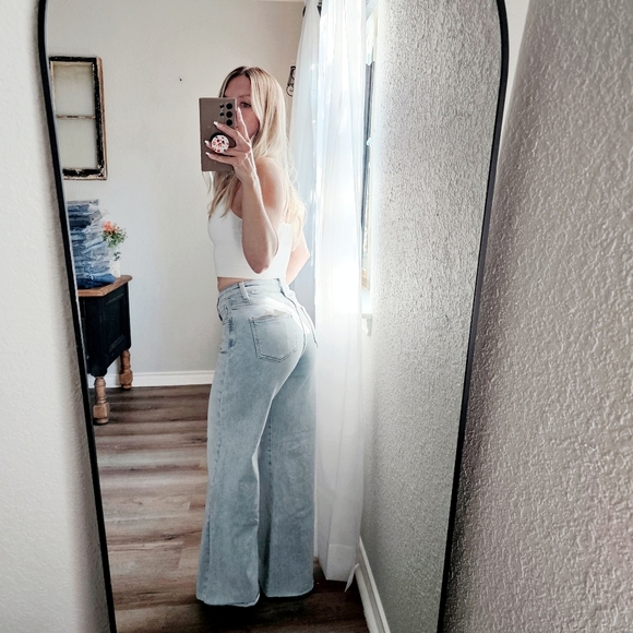 Risen HR Tummy Control Light Wash Wide Leg Palazzo Denim Jeans Various NEW - Picture 9 of 11